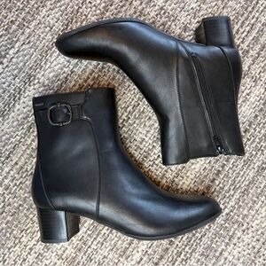 Clarks Waterproof Black Ankle Boots with Buckle